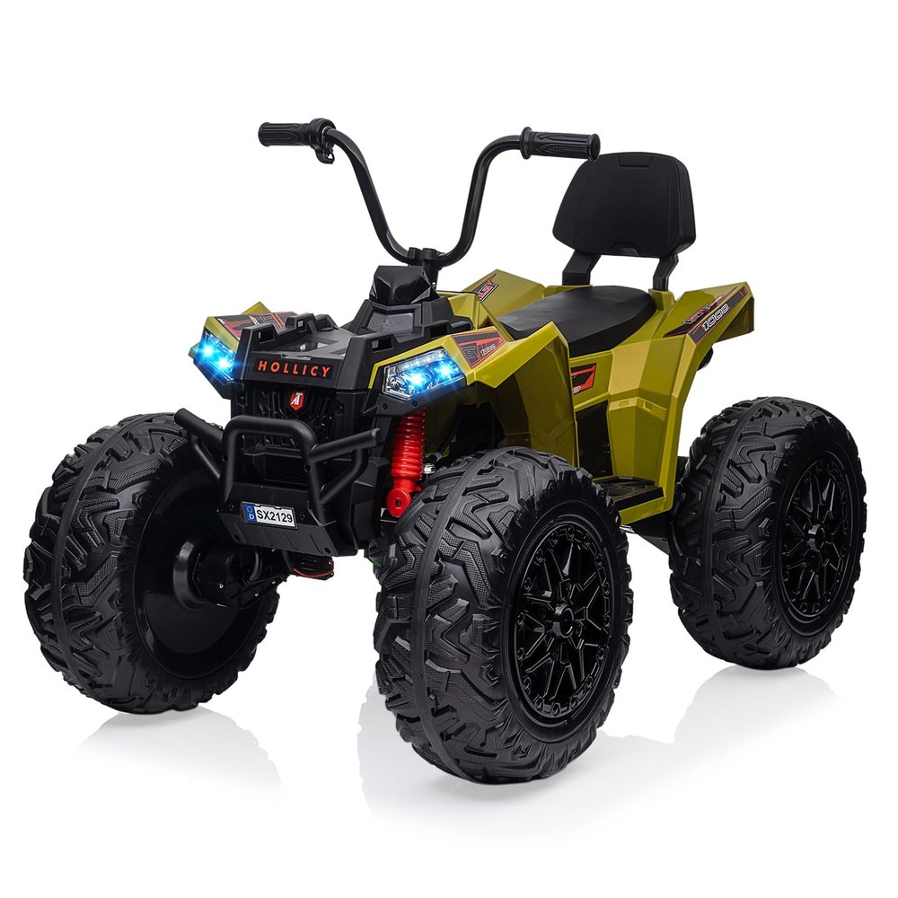 24V Kids Ride-On Car Toy All-Terrain ATV with Parental Remote Control Puncture Proof Tires and LED Lights Ideal Gift for Children Ages 3-8, Green