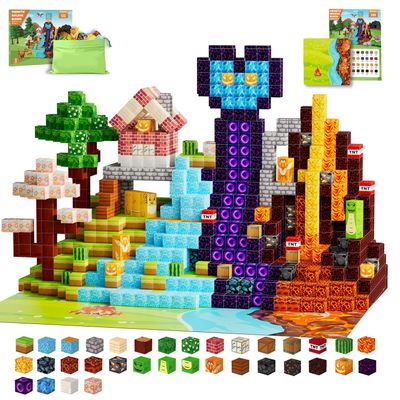 Belveora 200PCS Magnetic Blocks, Magnetic Building Blocks with Dinosaur World, STEM Magnetic Cubes for Kids Ages 3-5 4-8 8-12, Educational Magnet Toys for Boys Girls Christmas/Birthday Gift(with Mat)