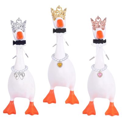 Sinbana 3 Set 7in/18cm Desk Goose Outfits, Including Pearl Necklace & Crystal Crown with Adjustment Rope for Personalized Goose Sculpture Decoration