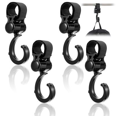 4 PCS Stroller Hooks for Bags, Walker Hook Hanging, 360 Rotation Stroller Bag Hook Accessories for Walker, Shopping Cart, Car Back Seat (Black)