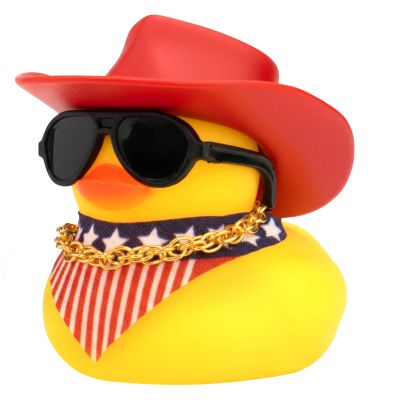 wonuu Car Dashboard United States Rubber Ducks Decorations, Red White and Blue Stars Stripes American Flag Rubber Ducky Ornament Duck with Hat, Glasses, Necklace, Scarf, Style_1 Red