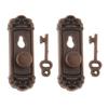 1/12 Scale Dollhouse Miniature Door Knob Handle Key Set 2 Pieces Bronze Metal Fittings view 1