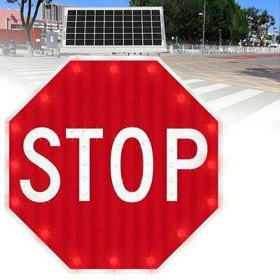 Memykoy 24/32 inch Stop Sign, Solar Powered LED Flashing Stop Sign, Aluminum Octagon Road Signs Traffic LED Blinking Street, Lighted Illumanated Led Light Traffic Road Signs 80cm(32in)