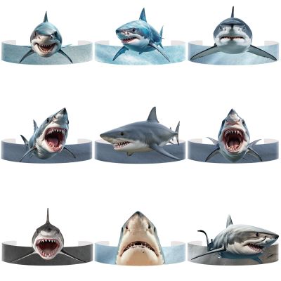 27pcs Shark Party Decoration Realistic Shark Birthday Hats Adjustable Under the Sea Animal Birthday Party Hat for Ocean Themed Birthday Decorations Supplies Ideal Gifts for Adults Shark Lovers