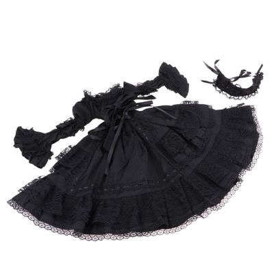 1/3 BJD SD Doll Outfits Lolita Dress Black Princess Dress for Night Lolita 60cm Dolls with Headdress