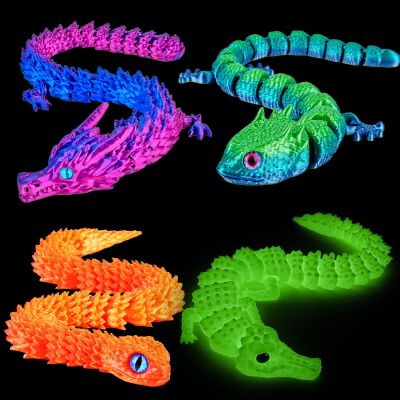 3Dgenius 3D Printed Animals 3D Printed Toys Articulated Large 3D Printed Animal Figurines Fidget Toys with Snake, Dragon, Crocodile & Gecko, Perfect for Home Dcor & Gift, 4Pack