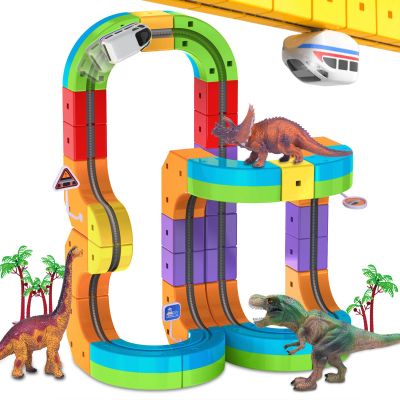 Electric Train Set with 3D Magic Flexible Race Tracks for Kids, Race Car Track Easy to Detach and Store for 3 4 5 6 7 8 Years Old Boys Girls
