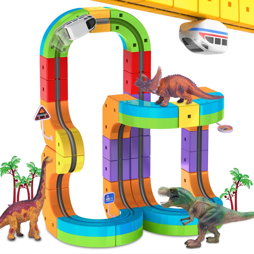 Electric Train Set with 3D Magic Flexible Race Tracks for Kids, Race Car Track Easy to Detach and Store for 3 4 5 6 7 8 Years Old Boys Girls