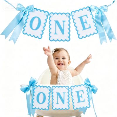 1st Birthday Decorations for Boy, Blue Bow First High Chair Banner, Handmade One Year Old Birthday Docorations, Wall Hangings Photoshoot Props Photo Props