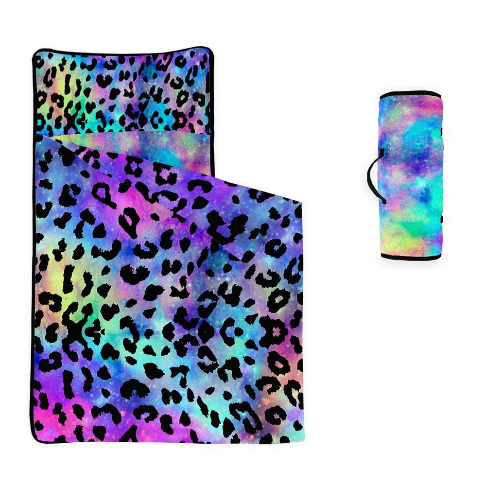 Smell Sunshine Nap Mat - Colorful Starry Sky Leopard Print Sleeping Bag with Removable Pillow- Nap Mat Set for Boys Girls(Leopard Standard)