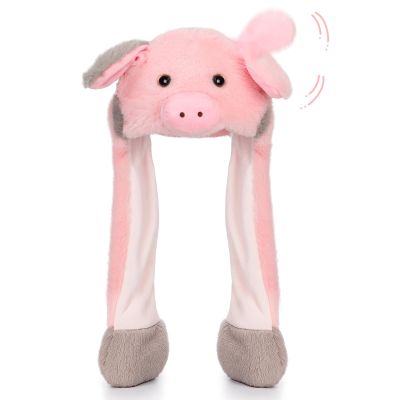Deletoys Animal Hat, Ears Moving Jumping Pop Up Beating Funny Hat Plush Cap Crazy Hats Cosplay Party Dress Up Gift for Kids & Adults (Pig)
