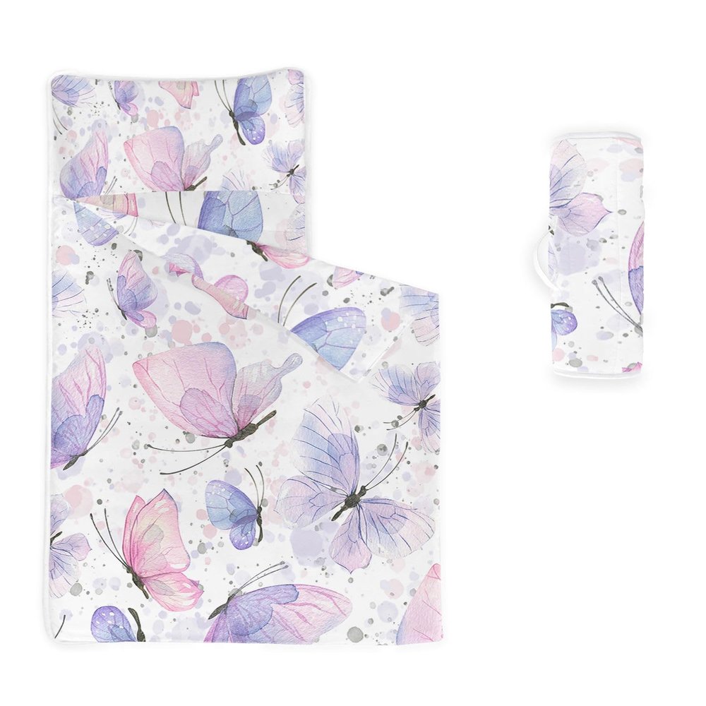 Smell Sunshine Nap Mat - Pink Purple Gradient Butterfly Sleeping Bag with Removable Pillow- Nap Mat Set for Boys Girls(Gradient Butterfly Large)