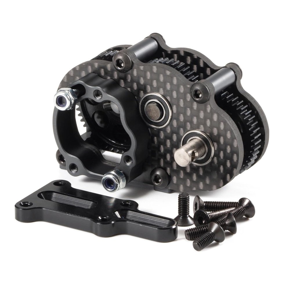 Carbon Fiber OD-3 Transmission Overdrive Gearbox 18.6% Front OD for 1/10 RC Crawler LCG Chassis Comp Rigs (Right Motor Version)