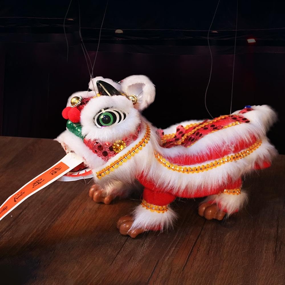 Chinese Lion Hand String Puppet with Rod, Chinese Marionette Lion Ornament Traditional, Asian Figurine Puppet, Pull String P-uppet Marionette P-uppet, for Holiday Party