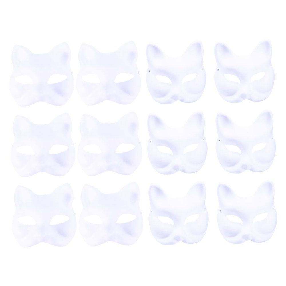 12PCS DIY Blank Pulp Animal Masks Cat and Fox Shapes for Painting Creative Costume Party Masquerade Mardi Gras Unisex