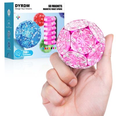 DYRDM Magnetic Fidget Sphere 12 PCS, 200+ Combinations with Magnet Blocks, Magnetic Fidget Toys, Sensory Balls Desk Toys for Adults & Teens 14+, Stress Relief Gift, Stocking Stuffers Rose Red