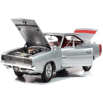 1968 R/T Muscle Car & Nationals Silver Metallic with Red Interior American Muscle Series 1/18 Diecast Model Car by Auto World AMM1344