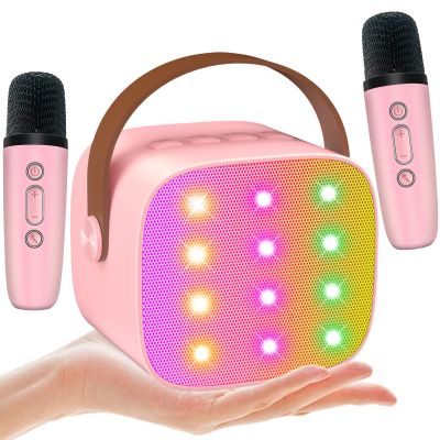Mini Karaoke Machine for Kids with 2 Microphones - Portable Karaoke Player with Magic Voices, LED Lights for Grandkids, Birthday Gift for Girls Boys Party