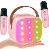 Mini Karaoke Machine for Kids with 2 Microphones - Portable Karaoke Player with Magic Voices, LED Lights for Grandkids, Birthday Gift for Girls Boys Party