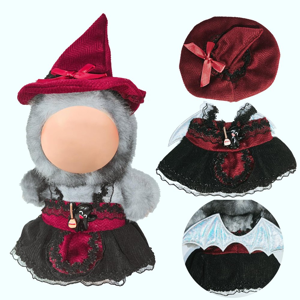 Clothes for 15-17cm Dolls , Outfit Set for (6-6.7 inch) Dolls - Dress Up Set for Costumes & Accessories | Gift for Any Occasions | Doll Not Included (Black Cat)
