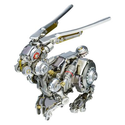 500PCS DIY Assembly 3D Metal Punk Mechanical Rabbit Puzzle Kit, Steampunk Bunny Model Collectible Desk Decor & Creative Easter Gift for Adults & Teens