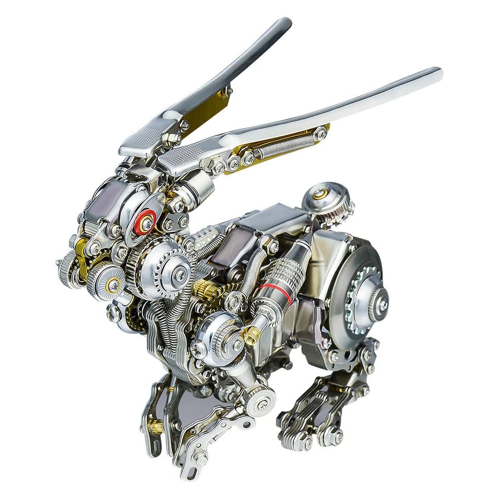 500PCS DIY Assembly 3D Metal Punk Mechanical Rabbit Puzzle Kit, Steampunk Bunny Model Collectible Desk Decor & Creative Easter Gift for Adults & Teens