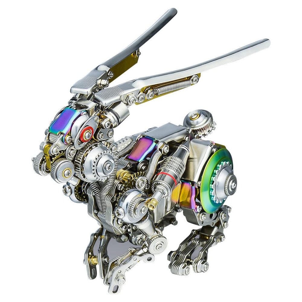 500PCS DIY Assembly 3D Metal Punk Mechanical Rabbit Puzzle Kit, Steampunk Bunny Model Collectible Desk Decor & Creative Easter Gift for Adults & Teens