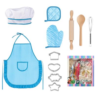 MEIDAYAI 11 PCS Kids Chef Costume Set, Cooking & Baking Toys for Toddlers 3-8 with Adjustable Apron, Pretend Play Gift for Boys & Girls Birthday XmasBlue