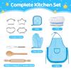 MEIDAYAI 11 PCS Kids Chef Costume Set, Cooking & Baking Toys for Toddlers 3-8 with Adjustable Apron, Pretend Play Gift for Boys & Girls Birthday XmasBlue view 3