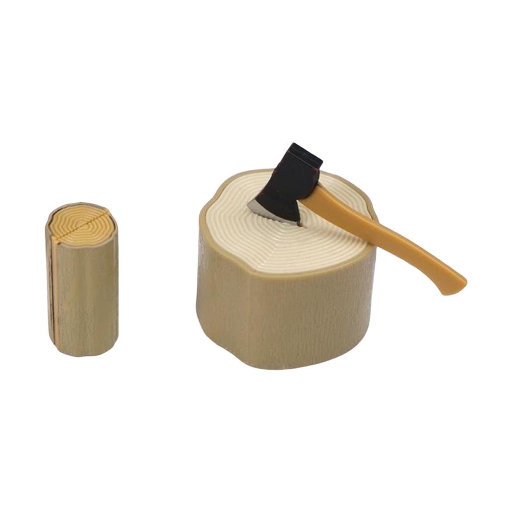 1/12 Axe and Wooden Stake Set Miniature Fairy House Starter Kit Crafts Gifts Micro Landscape Mixed Model Terrarium Figurine, Light Brown
