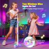 Kids Stand Rechargeable Karaoke Machine Toys with 2 Wireless Mic, Microphone Gifts for 3 4 5 6 7 8 Year Old Girls Grandkids, Bluetooth Speaker with LED Lights Birthday Gift for Age 3-8 view 2