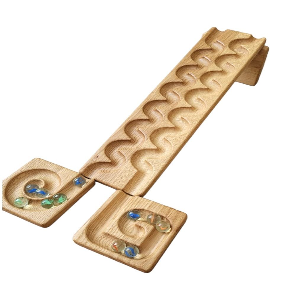 Wooden Marble Run Track Wind Race Machine Set Wooden Maze Board Ball Run Montessori Gift for Kids Wave Course Winding Track Toy