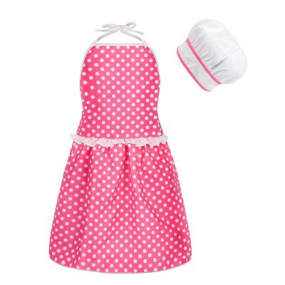 MEIDAYAI 2 Pcs Kid Apron and Chef Hat Set, Adjustable Red Chef Costume for Pretend Play, Cooking Baking Painting Gear for Toddlers Boys Girls, Birthday Gift Idea (Red)