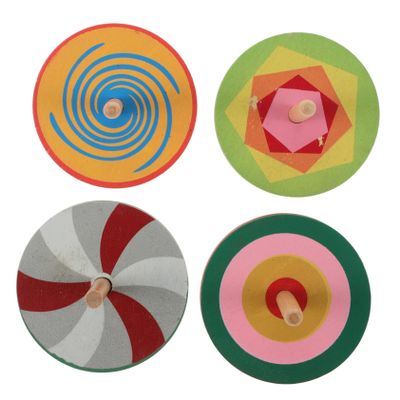 Totority 4pcs Wooden Peg-top Spinning Colorful Gyroscope for Educational Hand-Eye Coordination Development Safe Non-Toxic Water Paint Finish Random Color