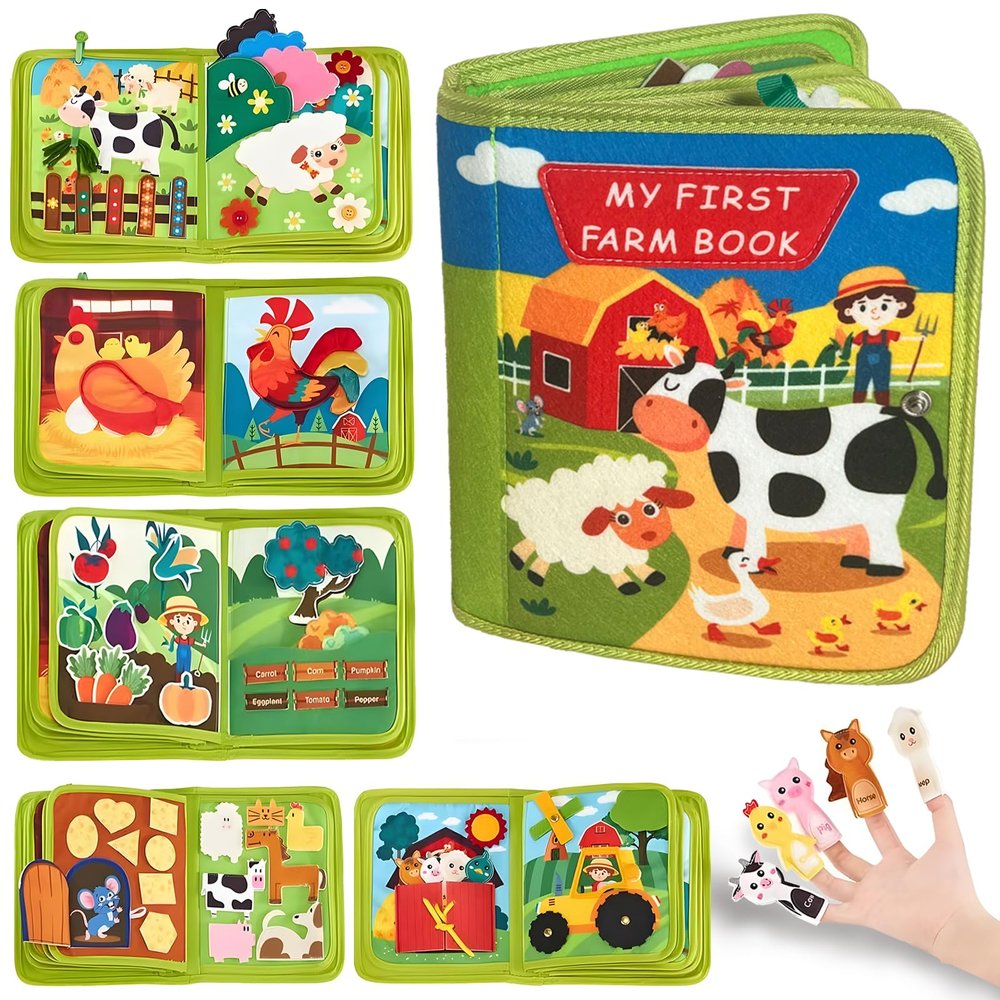 Busy Board for Toddlers 1-3 Sensory Busy Book for 1+ Year Old Boys Girls Montessori Learning Activity Books Birthday Christmas Toddler Gift (Farm)