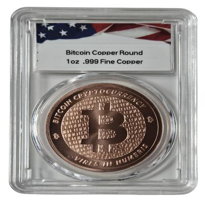 1 oz Pure .999 Copper Bitcoin Round Challenge Coin Cryptocurrency in Acrylic Slab
