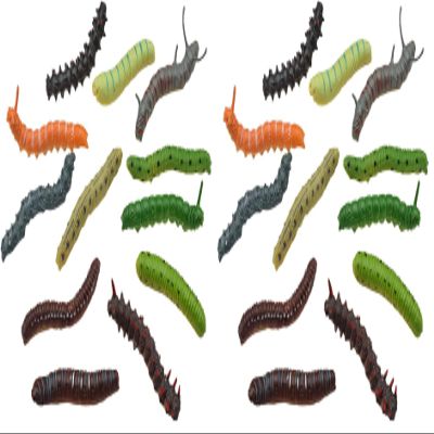 24Pcs Simulation Caterpillar Plastic Fake Worm Crawling Halloween Prank Toy Educational Learning Toys for Kids (Random Style) (Pack of 2)