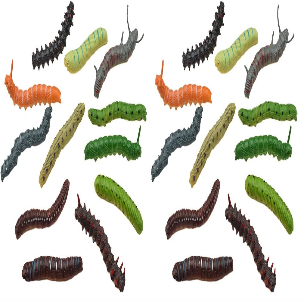 24Pcs Simulation Caterpillar Plastic Fake Worm Crawling Halloween Prank Toy Educational Learning Toys for Kids (Random Style) (Pack of 2)