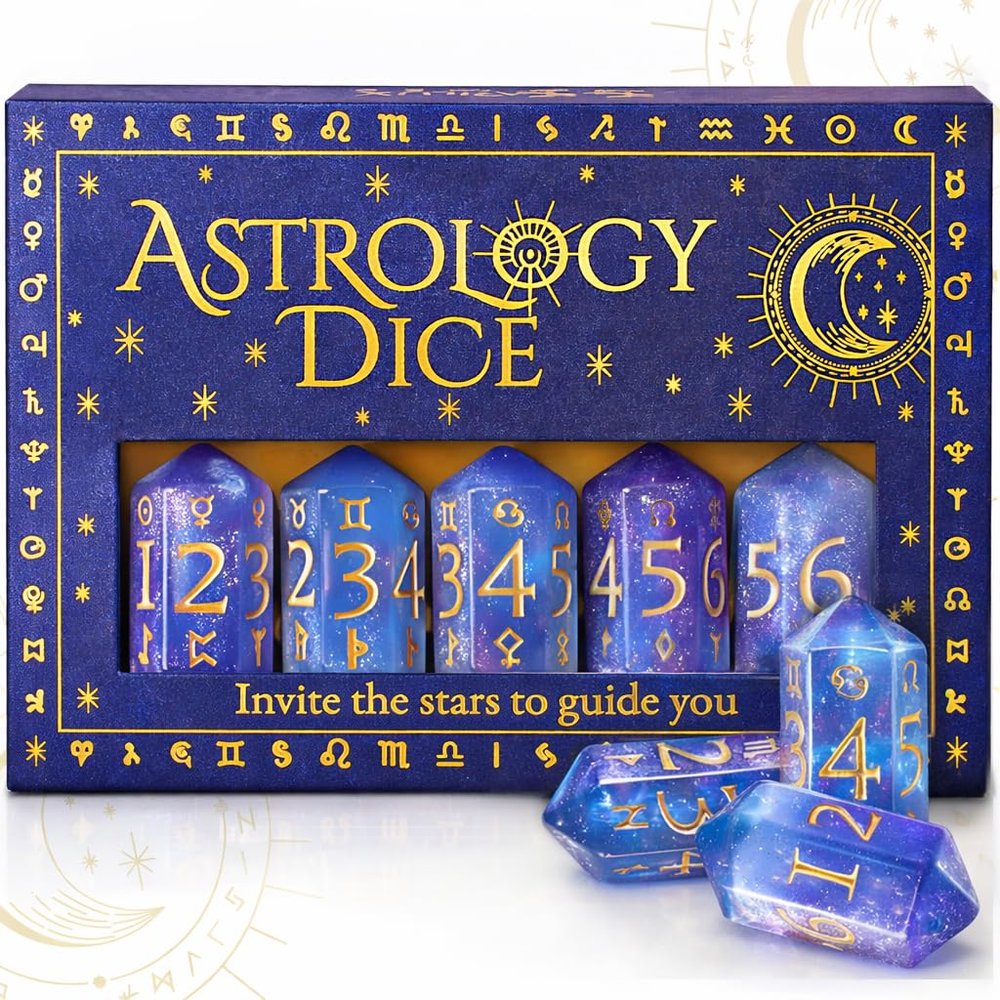 Astrology Dice for Readings  Divination Tools with Planetary Symbols & Zodiac Signs | 6 Mystic Dice | New Age, Witchy | Unique Gift for Women & Men | Ask a Question, Discover The Forces at Play