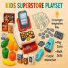 24 Pcs Kids Kitchen Play Set Supermarket Toy with Electric Scanner & Shopping Cart Pretend Play Grocery Store Set for Boys & Girls Realistic Sound & Light Cash Register Learning Toy view 3