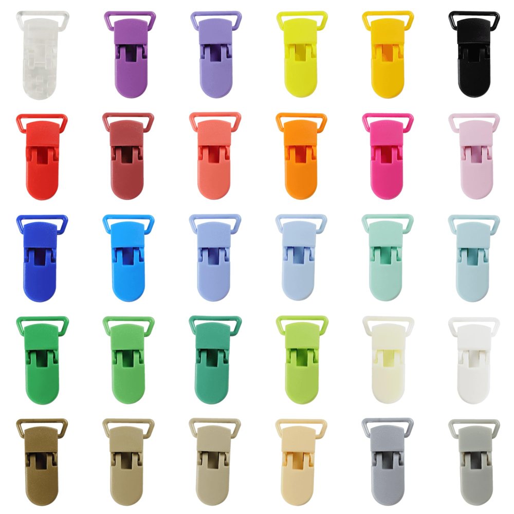 30-Pack Pacifier Clip Replacement Ends - BPA-Free Plastic Fasteners for DIY Baby Crafts, Sewing Bibs & Blankets Straps (3/4 Inch, Random Color)