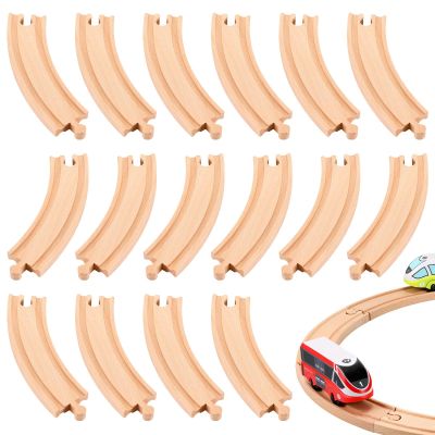 Liliful Pack of 16 Wooden Train Tracks Expansion Pack Male-Male Female-Female Train Track for Most Wooden Railway (Curved)