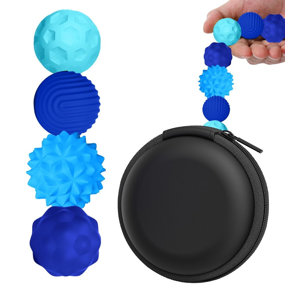 BUSOHA Silicone Fidget Balls - 4 Pack Fidget Toys Stress Balls for Adults Sensory Stone Travel Toys for Calming,Autism and ADHD,Gifts for Teens ,Blue