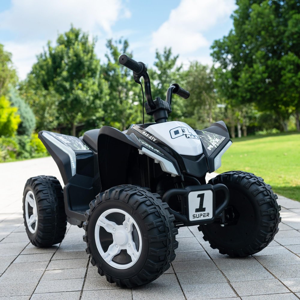 24V Kids Ride On ATV Quad, Electric 4 Wheeler with Spring Suspension, LED Headlights, Music, High/Low Speed, Off-Road Toy Vehicle, Ultimate Birthday for Boys Girls, White