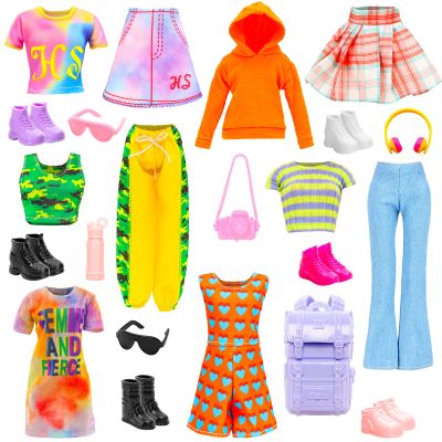 18 Pcs Doll Clothes & Accessories for 11.5 Inch Girl Dolls Include 6 Chill Outfit Hooded Sweater, Dress, Skirt, Sport Wear, Jumpsuit, 6 Shoes, 1 Backpack, 5 Accessories for Dolls Casual Wear