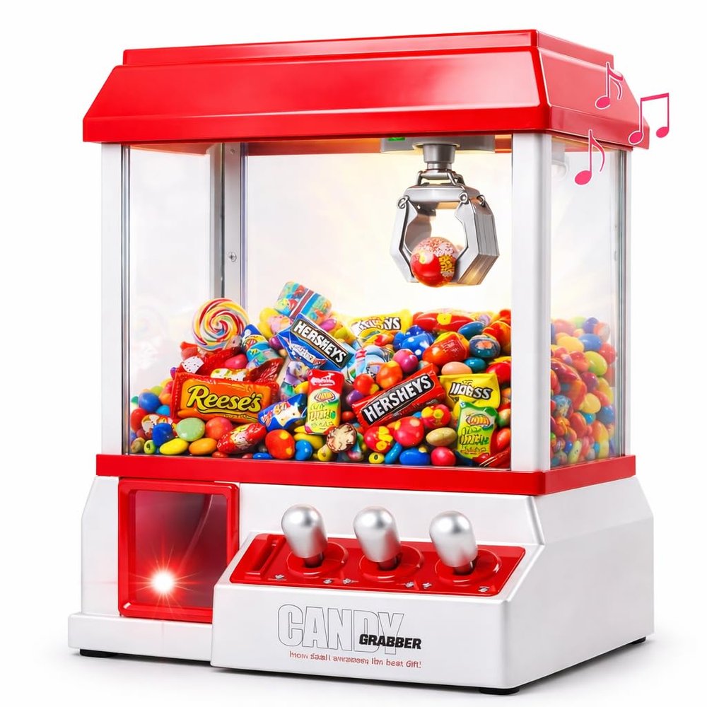 Japard Claw Machine for Kids, Mini Candy Vending Machine, Manual Arcade Game with Adjustable Sound, Candy Grabber Prize Dispenser, Gifts for Girls Boys Party Special Event