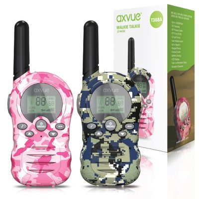 Axvuee Walkie talkies for Kids, Toddler walkie talkies, Long Range walkie Talkie with Clear intercom Sound, 22 Channels with Backlit LCD Flashlight, for Outside, Camping, Hiking (2 pcs)