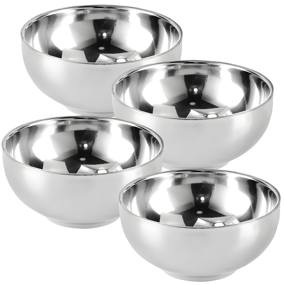 5.5 in 4 Pcs Dish Set & Cereal Snack, Double Wall 304 Steel Stainless Insulated, Bowls Unbreakable for Home Travel Safe Dishwasher