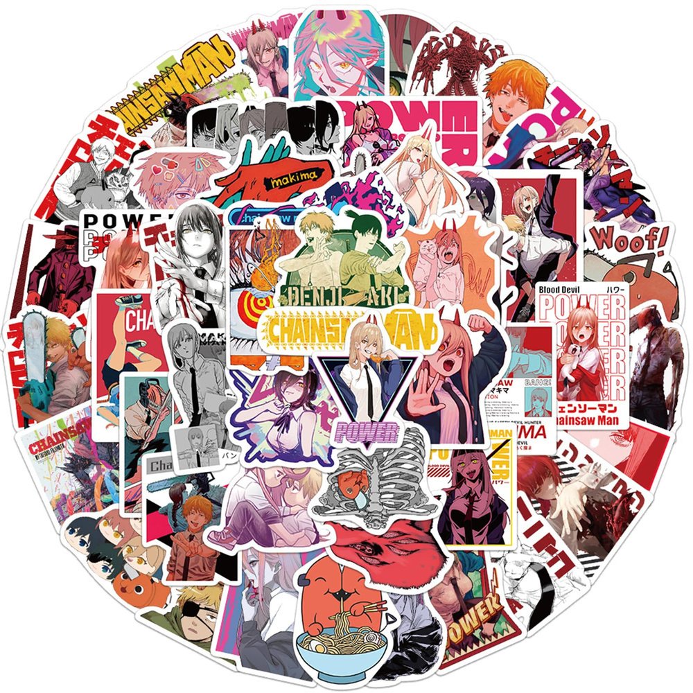 100pcs Chainsaw Anime Man Stickers Mixed Pack Cartoon Characters Decals Cartoon Anime Sticker for Teens Waterproof Stickers for Water Bottle Laptop Luggage Helmet Skateboard Guitar (Chainsaw100)