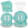 96Pcs 11th Birthday Party Decorations Teal and Silver Plates and Napkins Tableware Sets Teal Ballons Theme Party Decorations for Girls Eleven Years Old Birthday Supplies Serves 24 view 1